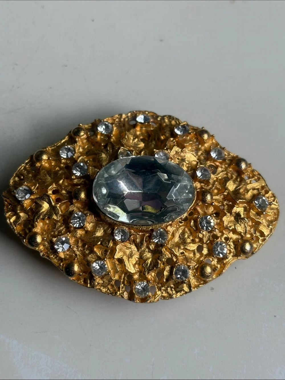 Gold-Tone Crystal Belt Buckle - Clear Center Stone - 3 in x 2 in